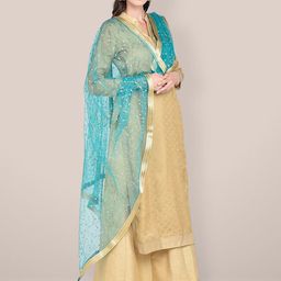 Dupatta Bazaar Green & Gold-Toned Embroidered Dupatta with Zari image 3