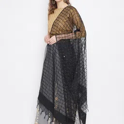 Clora Creation Black Checked Organza Sequinned Net Dupatta image 5