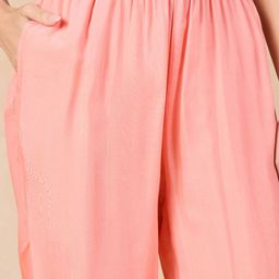 Anouk Peach-Coloured Floral Printed Chanderi Silk Straight Kurta & Trouser With Dupatta image 3