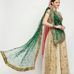 Dupatta Bazaar Green & Gold-Toned Ethnic Motifs Embroidered Dupatta with Thread Work image 2