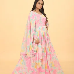 CHANSI Abstract Printed Fit & Flare Maxi Ethnic Dress With Belt & Dupatta image 3
