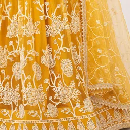 FABPIXEL Embroidered Sequinned Net Semi-Stitched Lehenga & Unstitched Blouse With Dupatta image 4