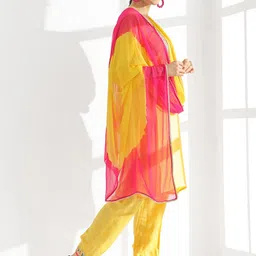 Anouk Yellow Ethnic Motifs Yoke Design Thread Work Straight Kurta With Trouser & Dupatta image 3