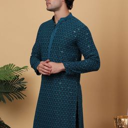 Anouk Abstract Thread Work Mandarin Collar Pathani Kurta image 4