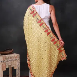 Exotic India Embroidered Art Silk Mirror Work Phulkari Dupatta image 3