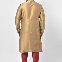 DEYANN PLUS Plus Size Men Brown Solid Dupion Silk Kurta image 3
