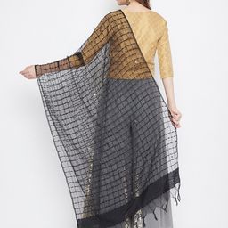 Clora Creation Black Checked Organza Sequinned Net Dupatta image 4