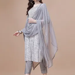 KALINI Dyed Mirror Work Kurta with Trousers & Dupatta image 4
