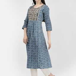 Span Ethnic Motifs Printed Thread Work cotton A-Line Kurta image 4