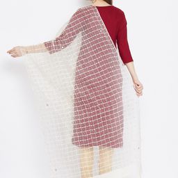 Clora Creation Cream-Coloured Checked Organza Sequinned Net Dupatta image 2
