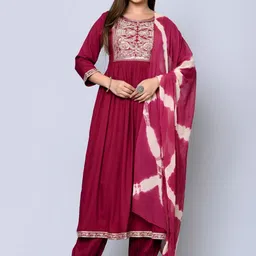 MAUKA Ethnic Motifs Embroidered Regular Sequinned Kurta With Salwar & Dupatta image 4