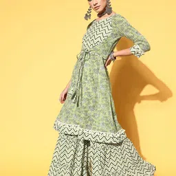 Sangria Printed Pure Cotton A-Line Kurta With Sharara & Dupatta Set image 4