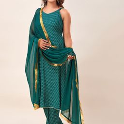 HERE&NOW Printed Kurta with Trousers & With Dupatta image 4
