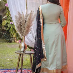Thread & Button Women Green Panelled Kurta with Trousers & With Dupatta image 4