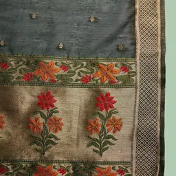 KAVINDI Floral Regular Chanderi Cotton Kurta with Trousers & With Dupatta image 4