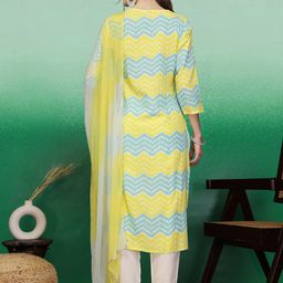 Sangria Yellow Lehariya Printed Thread Work Straight Kurta With Trouser & Dupatta Set image 4