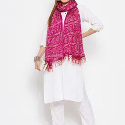 Clora Creation Magenta & White Printed Bandhani Dupatta image 2