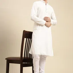 Sanwara Men White Thread Work Kurta-picture-42