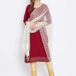 Clora Creation Cream-Coloured Checked Organza Sequinned Net Dupatta image 4