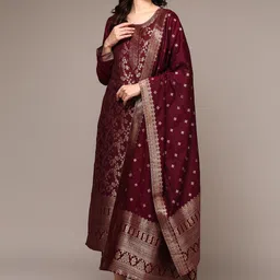 AHIKA Woven Design Zari Regular Kurta With Trousers & Dupatta image 5