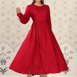 Ode by House of Pataudi Puff Sleeves A-Line Kurta-image-17