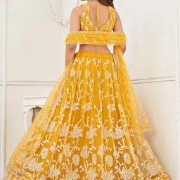 FABPIXEL Embroidered Sequinned Net Semi-Stitched Lehenga & Unstitched Blouse With Dupatta image 2