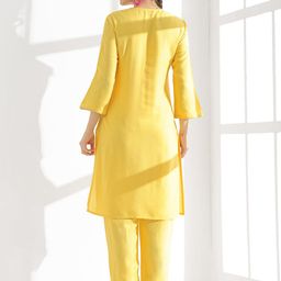 Anouk Yellow Ethnic Motifs Yoke Design Thread Work Straight Kurta With Trouser & Dupatta image 5