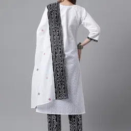 KALINI Ethnic Motifs Embroidered Thread Work Pure Cotton Kurta With Trousers & Dupatta image 4