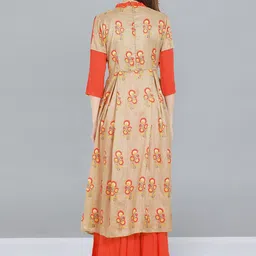 Kvsfab Beige & Orange Ethnic Motifs Printed Layered Maxi Fit & Flare Ethnic Dress image 5