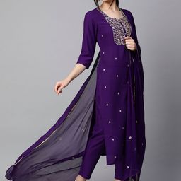gosriki KALINI Floral Embroidered Regular Kurta With Trousers & Dupatta image 5