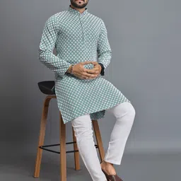 Ekasya Geometric Printed Thread Work Pathani Kurta image 5