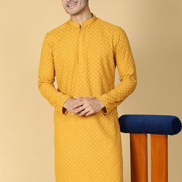 TABARD Geometric Chikankari Embroidered Band Collar Thread Work Cotton Straight Kurta-image-29