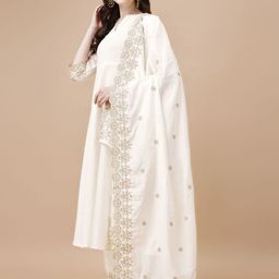 KALINI Mandarin Collar Thread Work A-Line Kurta With Palazzos & Dupatta image 5