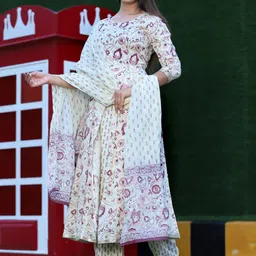 TOULIN Floral Printed Flared Kurta With Palazzos & Dupatta image 5