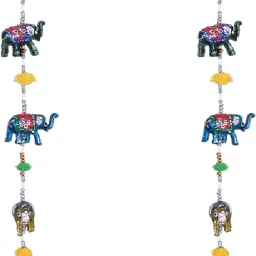 Handcrafted Elephant Door Latkan with Bells| For Home Decoration (Multicolor) Plastic Windchime-image-49