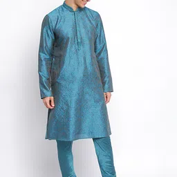 Sanwara Men Green Woven Design Ethnic Motifs Thread Work Kurta-picture-40