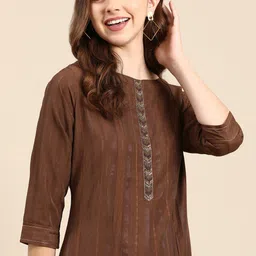 SHOWOFF Striped Bead Work Straight Kurta-image-38