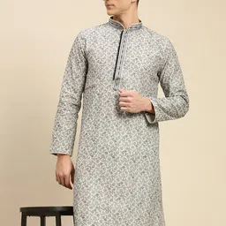 Sanwara Men Grey Keyhole Neck Kurta-picture-46