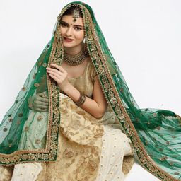 Dupatta Bazaar Green & Gold-Toned Ethnic Motifs Embroidered Dupatta with Thread Work image 5
