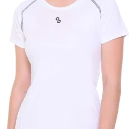 Women Solid Round Neck Polyester White T-Shirt-image-12