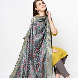 Dupatta Bazaar Grey & Pink Woven Design Dupatta image 2