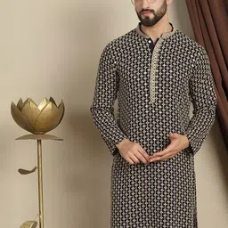 Anouk Black Ethnic Motifs Embroidered Mandarin Collar Pure Cotton Straight Kurta-image-28