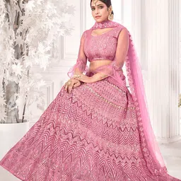 Kvsfab Embroidered Net Semi-Stitched Lehenga & Unstitched Blouse With Dupatta image 2
