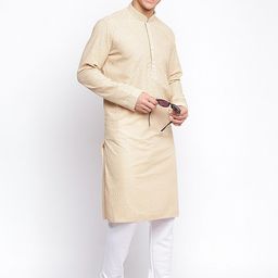 Sanwara Men Beige Ethnic Motifs Embroidered Chikankari Cotton Kurta-image-35