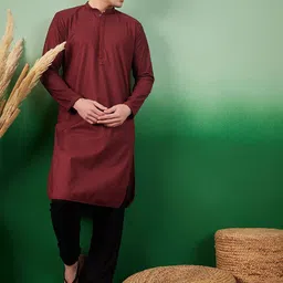 Sangria Ethnic Motifs Embroidered Chikankari Mandarin Collar Pure Cotton Straight Kurta-image-29