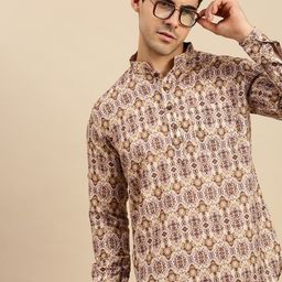 Sanwara Men Yellow & Brown Ethnic Motifs Printed Straight  Kurta-picture-13