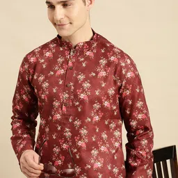 Sanwara Men Red Floral Printed Kurta with Churidar-image-16