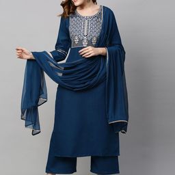 KALINI Women Blue Ethnic Motifs Kurta with Palazzos & With Dupatta-picture-24