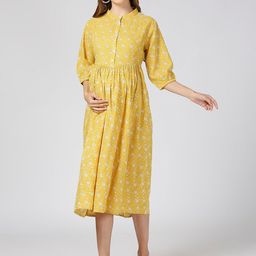 MeeMee Floral Printed Maternity Cotton Fit & Flare Midi Dress-picture-35