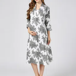 MeeMee Floral Printed Maternity Fit & Flare Midi Dress-image-11